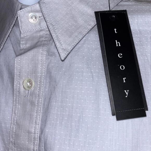 Theory Button Up Shirt Men’s XL NWT Gray White Dots 100% Cotton Sleek Modern - Picture 5 of 9